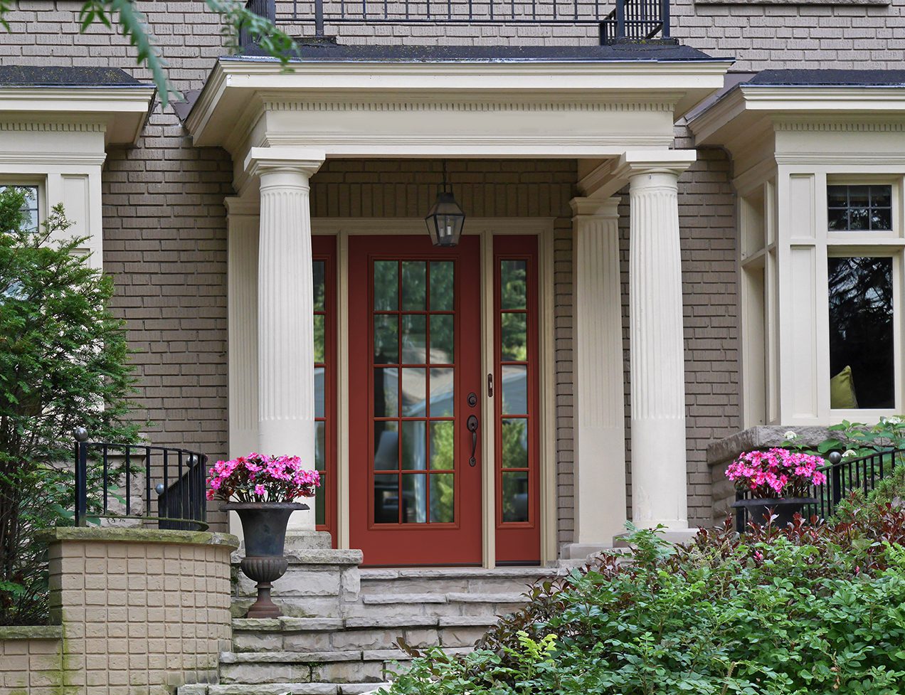 Red Front Exterior Door with Portico